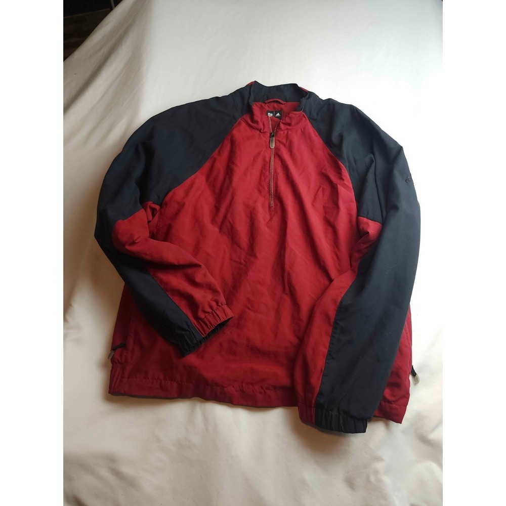 Adidas Climaproof Jacket Mens Medium Red Black Woven Windbreaker Quarter Zip